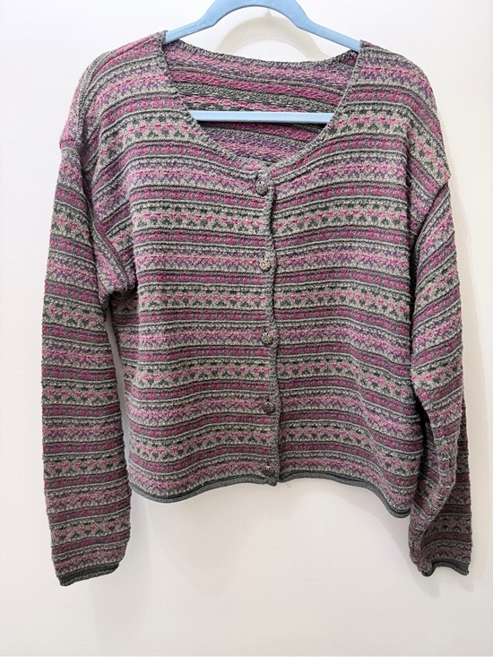 Fair isle Sweaters - Vintage Fair Isle Cardigan Knit Sweater Metal Buttons Cottage Whimsical Earth XL